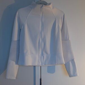 Women's White Zip-Up Hoodie with Mesh Sleeve Panels